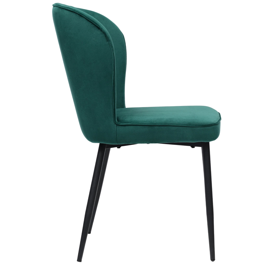 Sedia da pranzo moderna in velluto verde con struttura in metallo