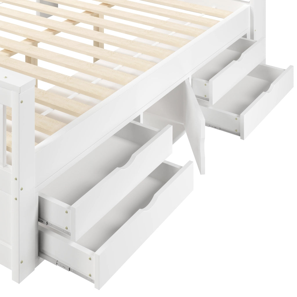 Letto a piattaforma con ripiani e cassetti - Zephmum- 160x200 cm, LED, USB, bianco