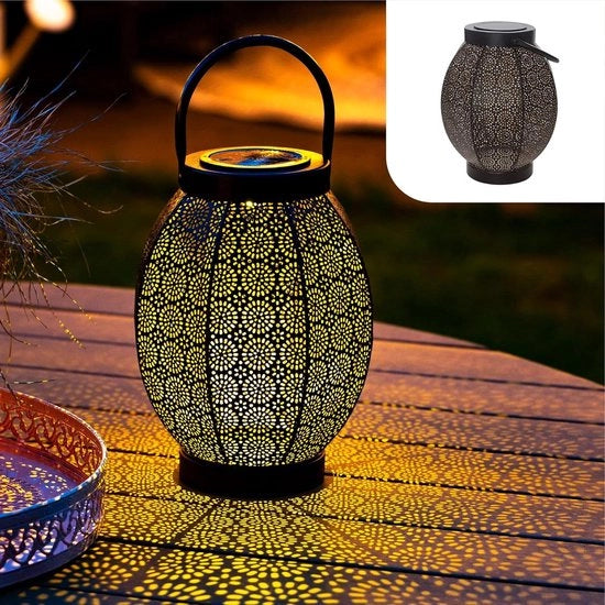 Lanterna a Led per Giardino - Lampada da Tavolo o Lampada da Sospensione per Esterno - Nero e Metallo Oro - IP65 Impermeabile lampione per esterni