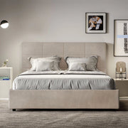 Letto queen size con rete imbottito 150x190 microfibra sabbia Mika