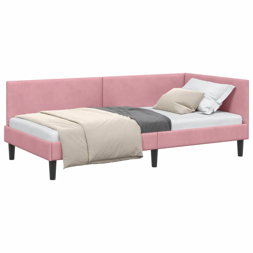 Cornice del letto ad angolo Rosa 100 cm x 200 cm Velluto 42016239