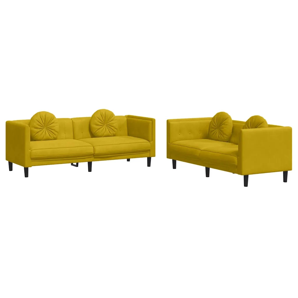 Set di Divani 2 pz con Cuscini Giallo in Velluto