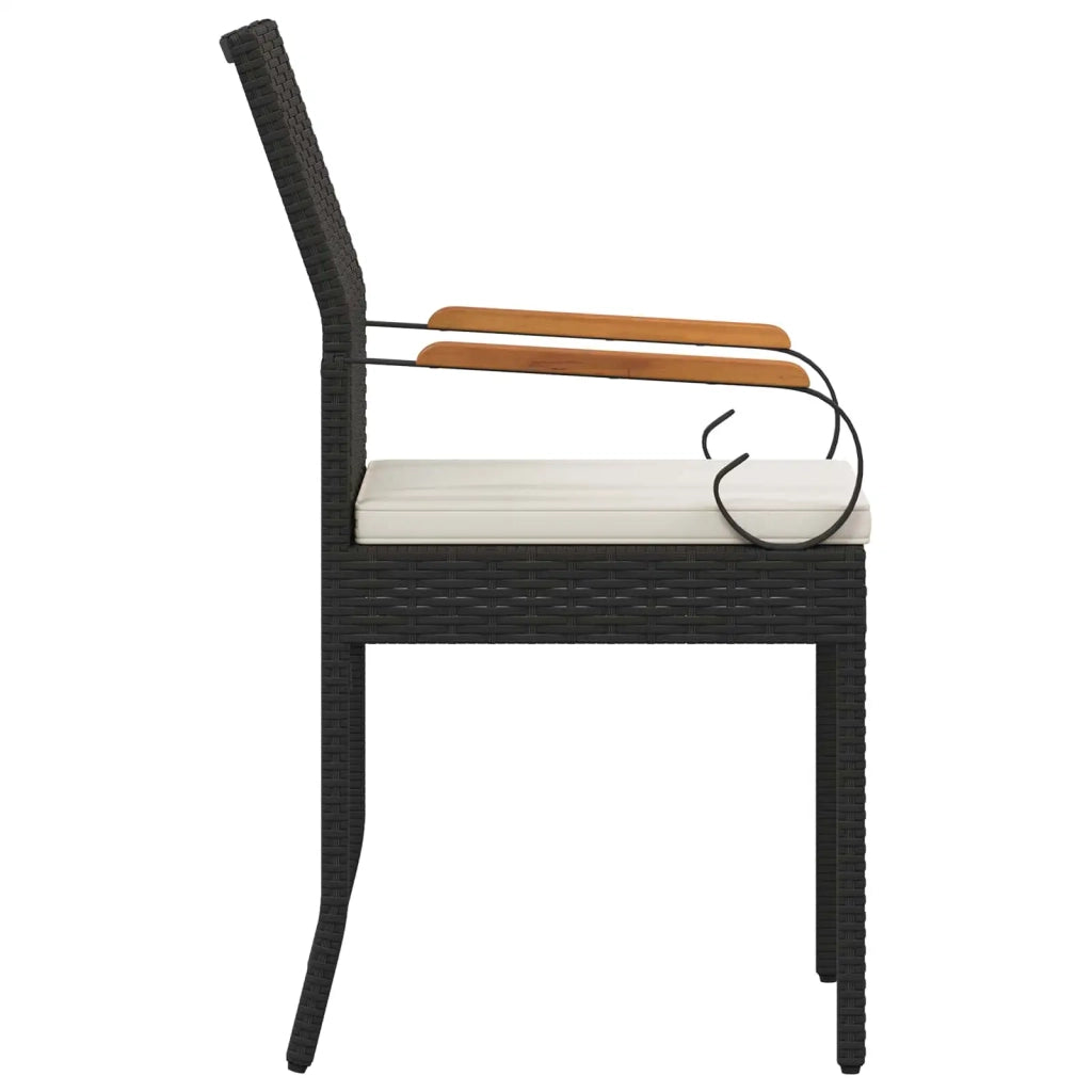 Sedie da giardino 4 pcs Nero e Bianco Crema Polyrattan e acacia 42025885