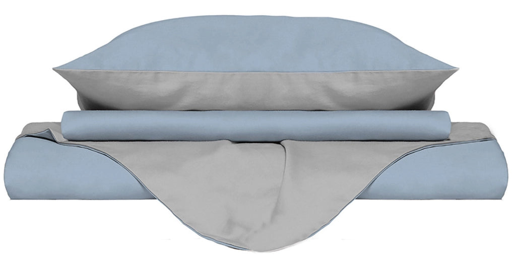 Copripiumino 1 Piazza e Mezzo con Sacco e Federe Doubleface Azzurro/Grigio Chiaro