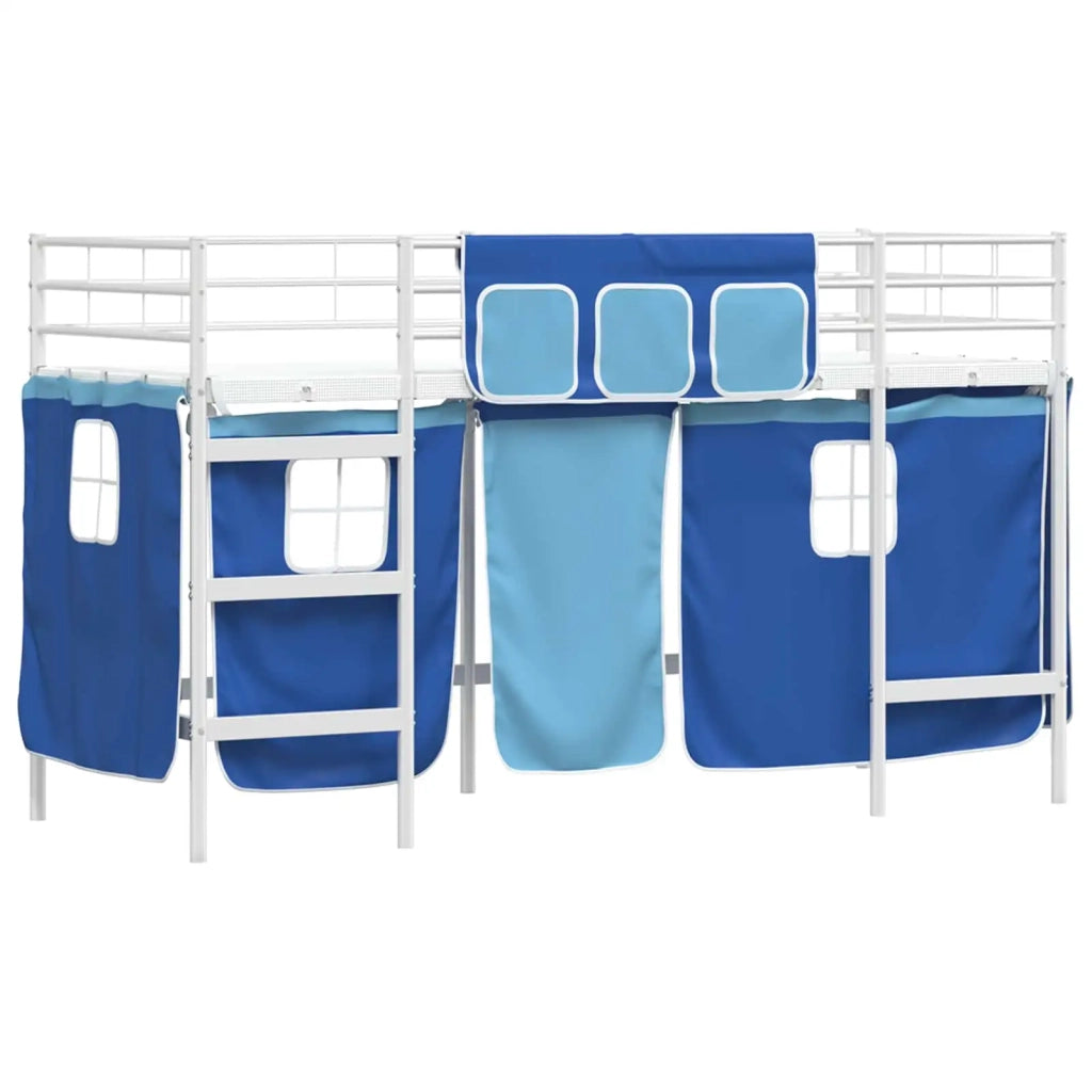 Struttura del Letto Loft per Bambini con Tendine Bianco e Blu