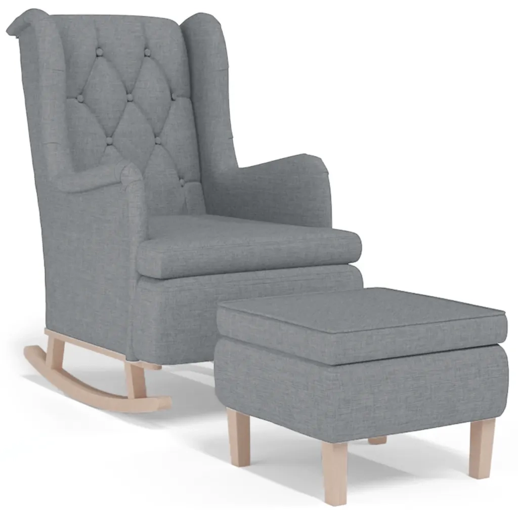 Poltrona con Gambe a Dondolo e Sgabello Grigio Chiaro Tessuto 3121272