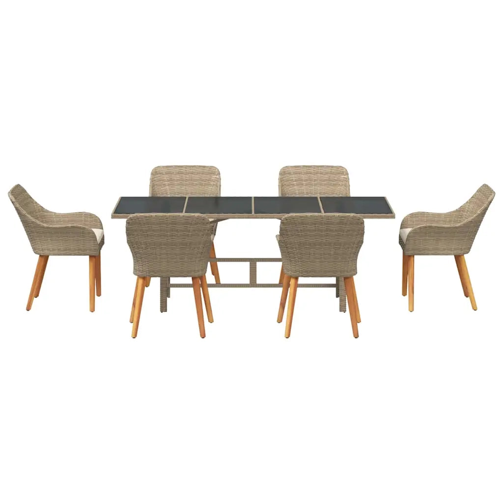 Set da Pranzo per Giardino con cuscino 7 pcs Beige polyrattan 3261629