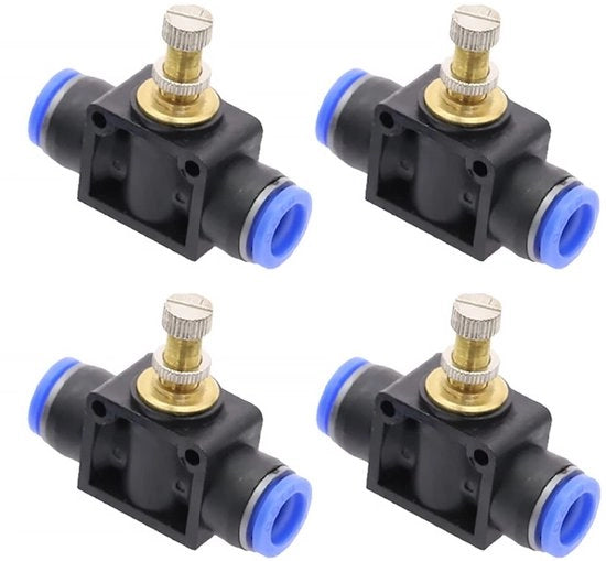 Regolatore di flusso d'aria - Connettori veloci - Connettore pneumatico - Acciaio inossidabile - Connetti facile - Temperatura 0-60°C - Adatto per tubi PU/Nylon - Fitting pneumatico