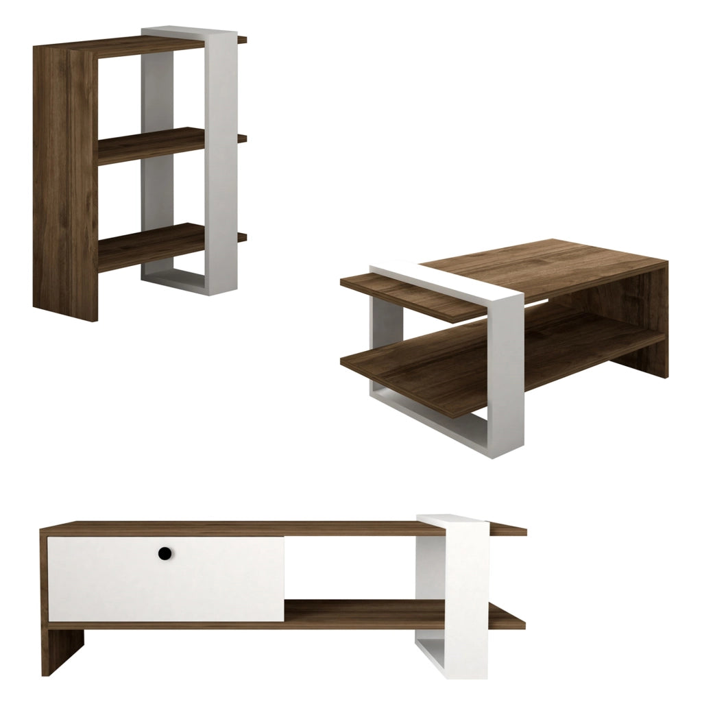 Mazzano, set Mobili da Soggiorno Modulabile, Marrone Noce