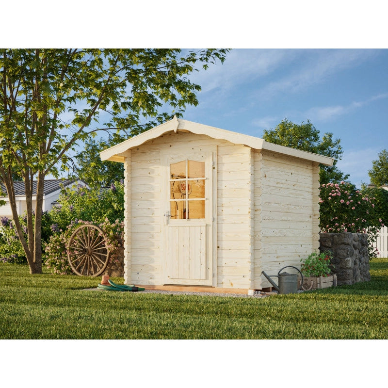 Casetta in legno da giardino 218x218 cm pareti 28 mm con pavimento incluso e porta con vetro, deposito attrezzi esterno - Esterni da Vivere