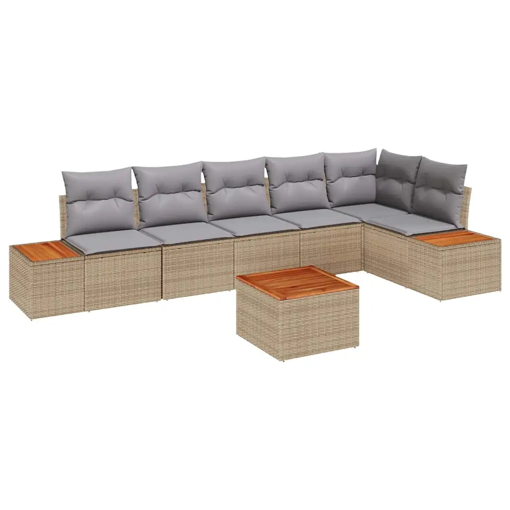 Set Divano da Giardino con cuscino 7 pcs Beige Poly Rattan