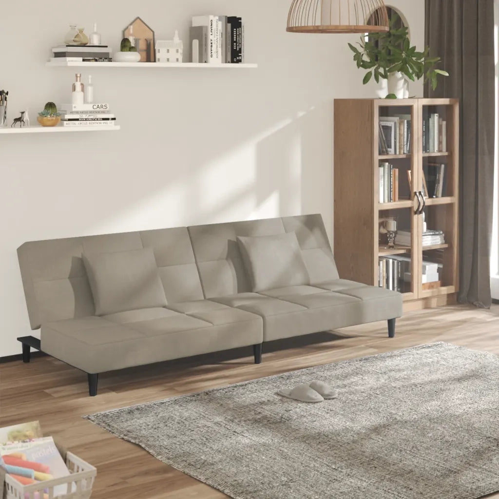 Divano letto | Sof¨¤ letto | Letto singolo a 2 Posti con 2 Cuscini Grigio Chiaro in Velluto