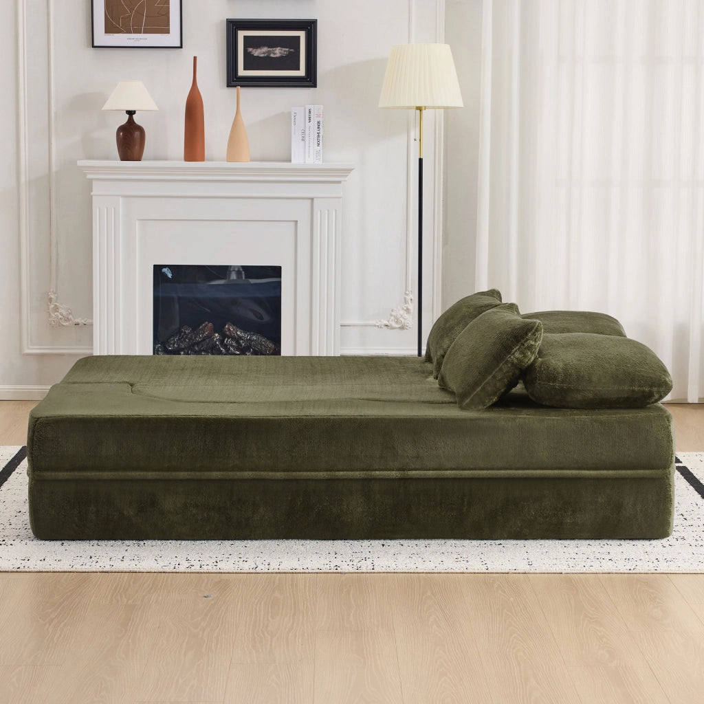 DIVANO Letto Pieghevole 2 in 1 Verde in Schiuma e Molle con 4 Cuscini