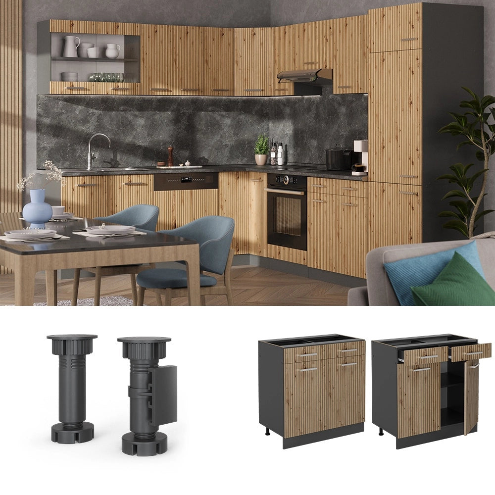 Mobiletto base per cucina R-Line Rovere artigianale/Antracite 80 cm, PL Antracite Vicco