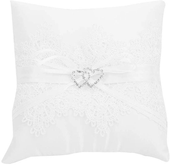 Cuscino di pizzo satino con decorazione a fiore per matrimonio