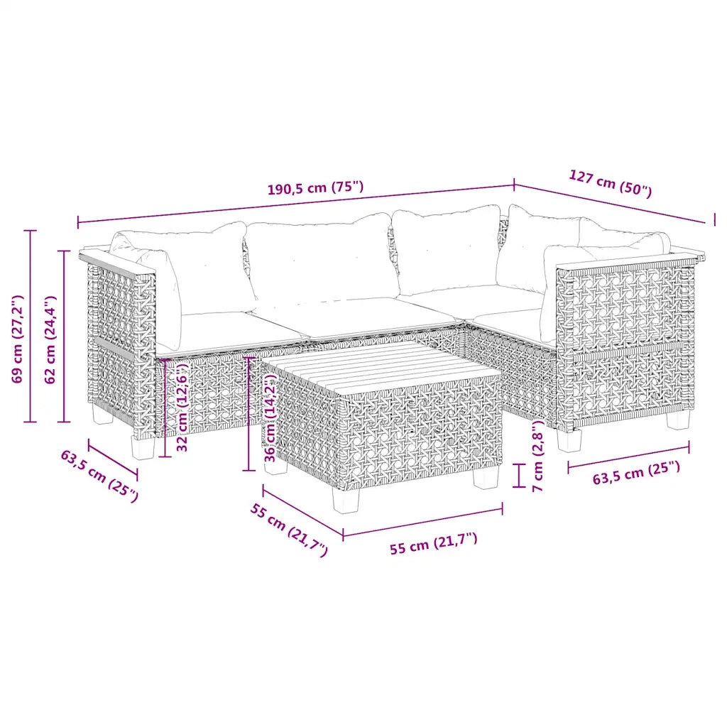 Set Divano da Giardino 5 pz con Cuscini Beige in Polyrattan 3261808
