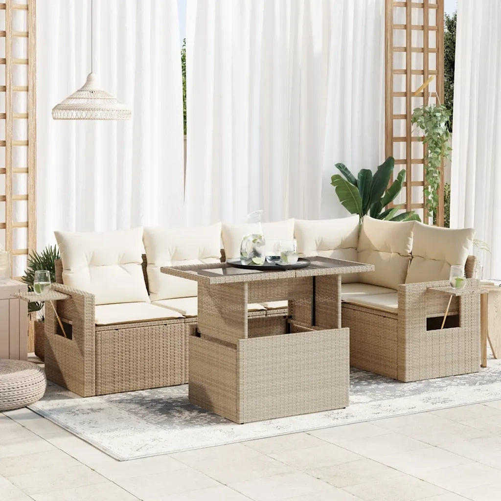 Set Divano da Giardino 6 pz con Cuscini Beige in Polyrattan 3326479