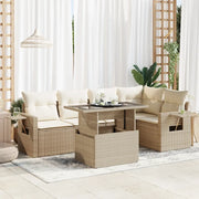 Set Divano da Giardino 6 pz con Cuscini Beige in Polyrattan 3326479