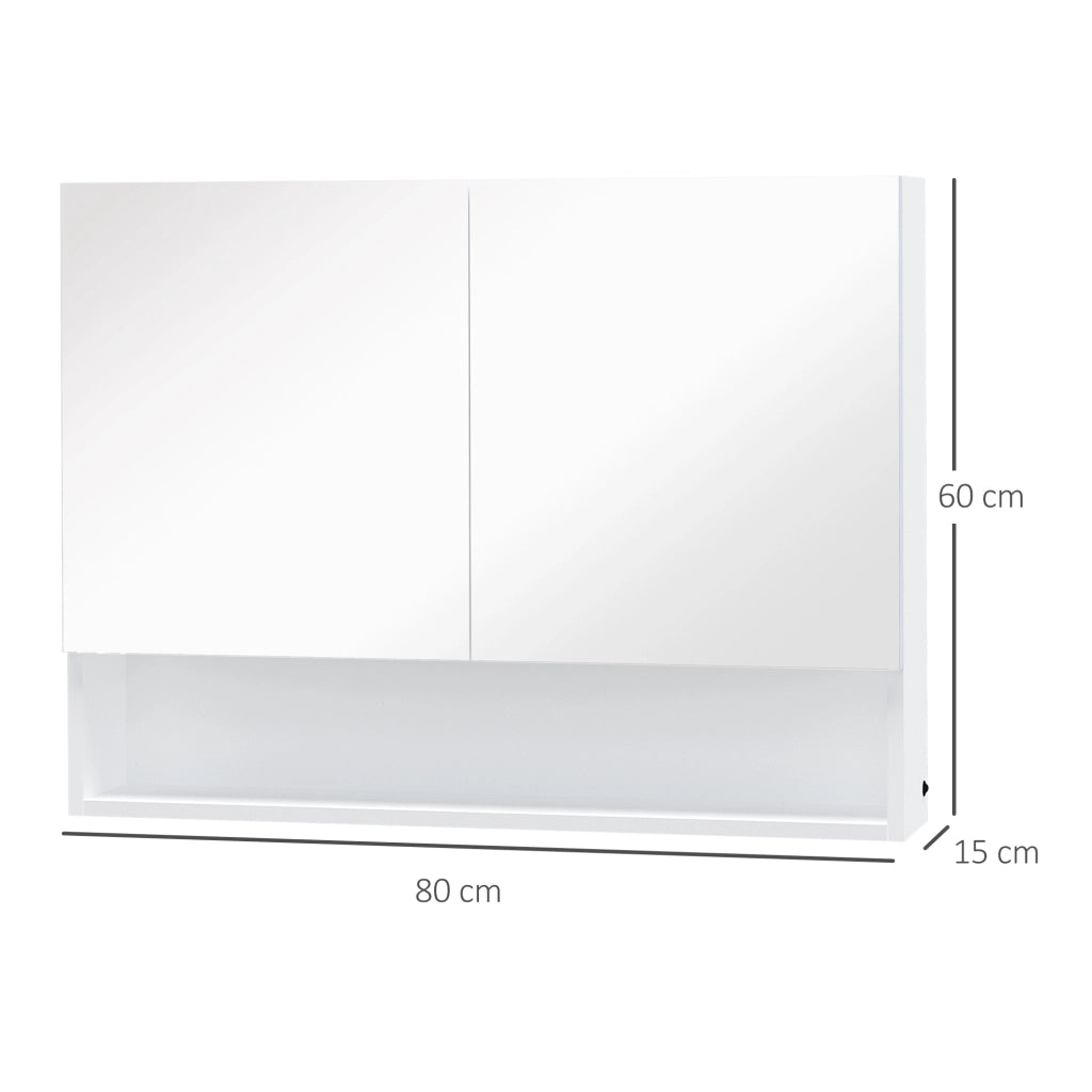 Armadio a muro con specchio e luci LED, ripiano aperto e interno ¨C Minimal ¨C 80x15x60cm