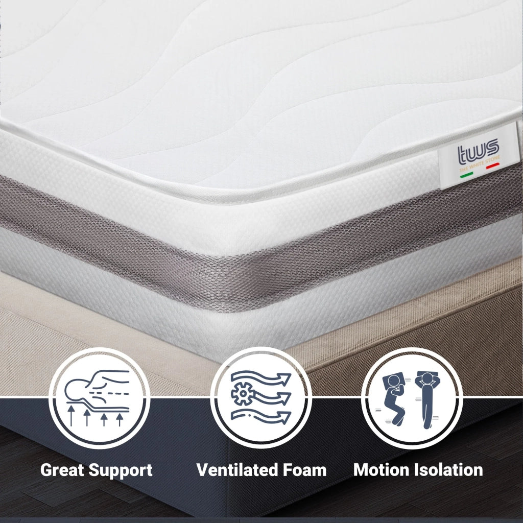 Materasso Singolo 90x200 cm in Memory Antibatterico | Altezza 20 cm | Rivestimento 3D Air in Fibra Ipoallergenica | Materasso Ortopedico a 7 Zone Differenziate Termosensibili