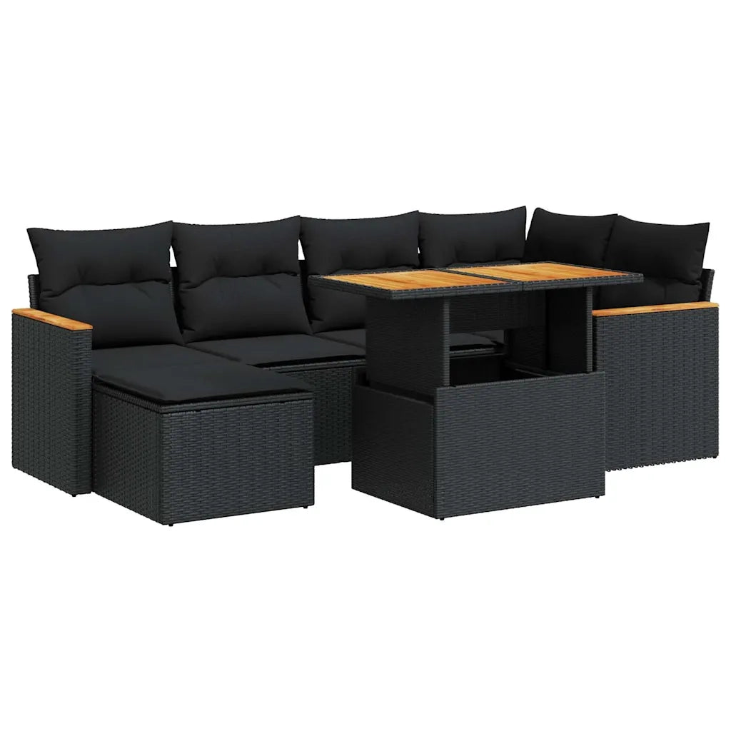 Set Divani da Giardino con Cuscini 7pz Nero Polyrattan Acacia 3327506