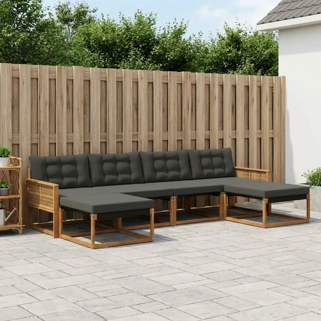 Set di divani da esterno con cuscino 6 pcs Naturale e Nero 3381604