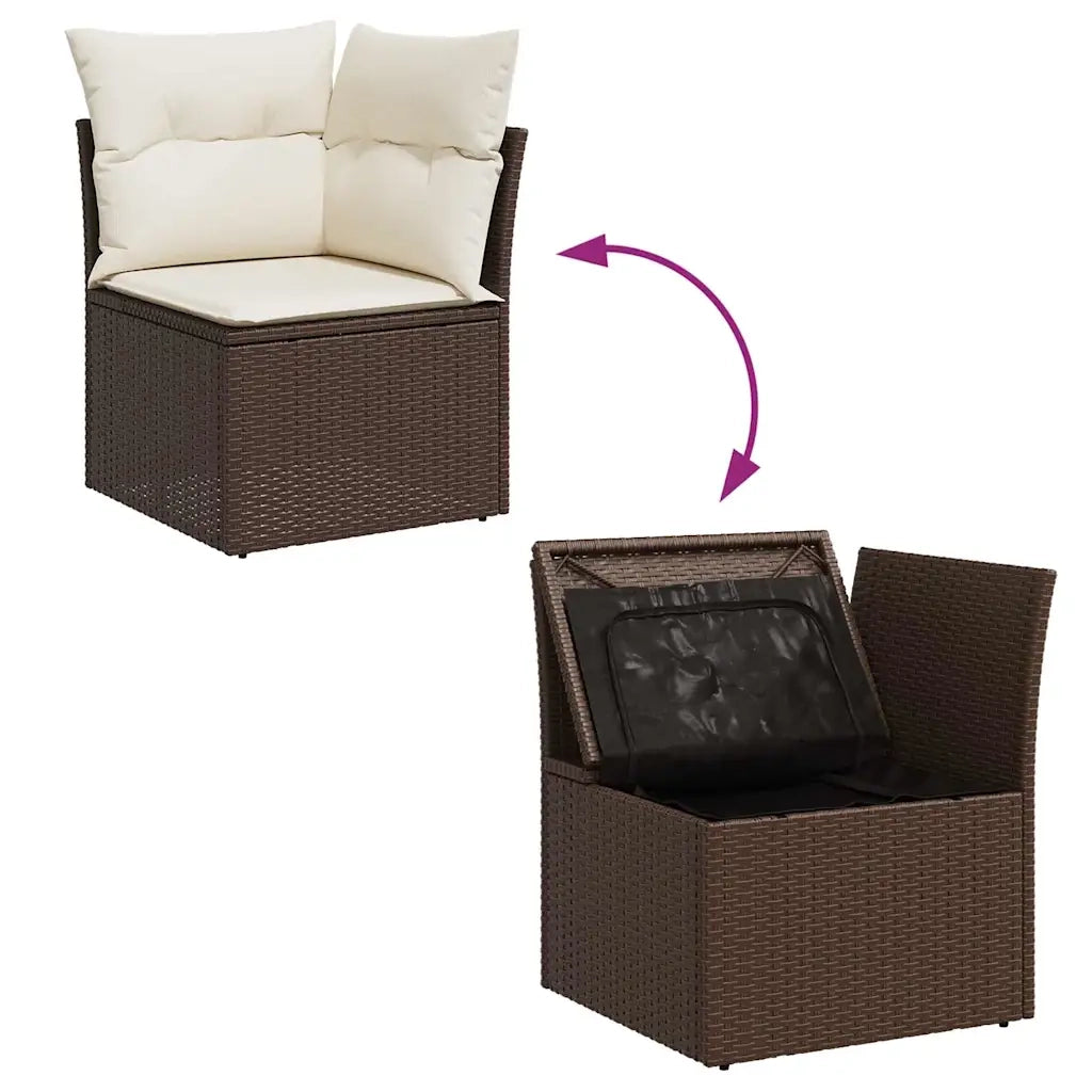 Set Divani da Giardino 7 pz con Cuscini Marrone in Polyrattan 3326594