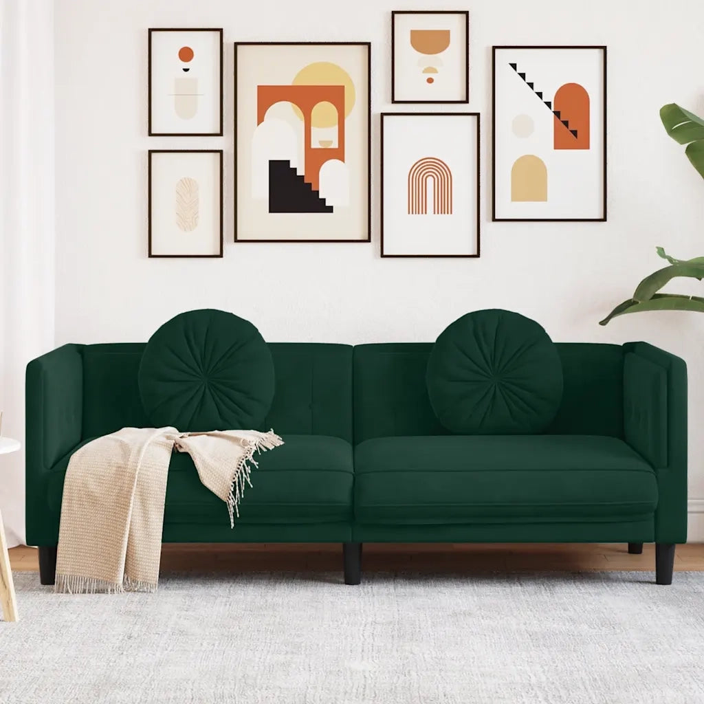 Divano a 3 Posti con Cuscini-Sofa 3 Posti con Cuscini Verde Scuro in Velluto