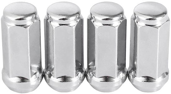 Set di 4 viti per ruote, con cono di appoggio, chiusura a fine e finitura argentea, 1,9 pollici, M12 x 1,25.