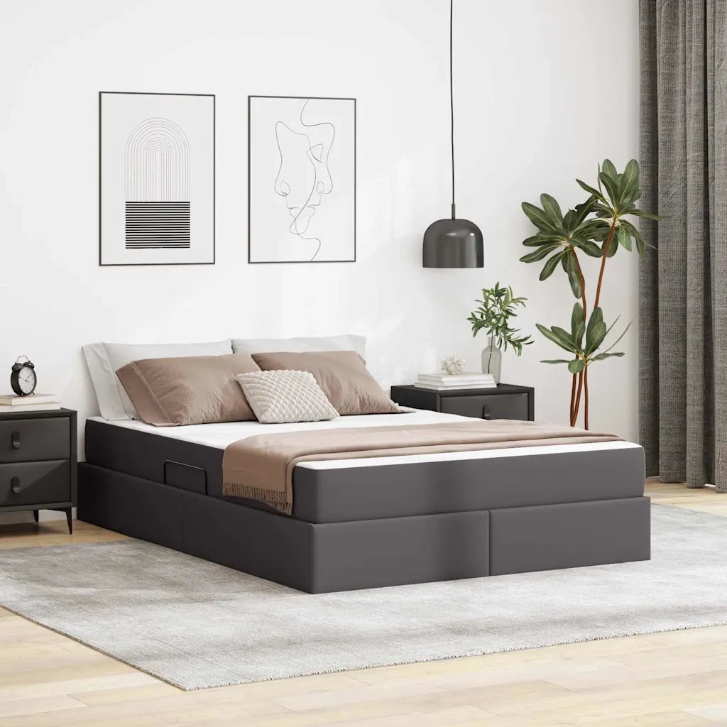 Letto con contenitore e materasso 2 pcs Grigio Pelle