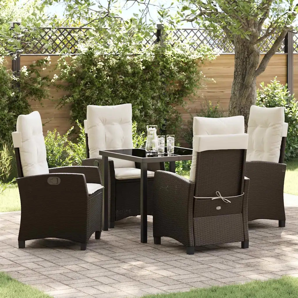 Set da Pranzo per Giardino con cuscino 5 pcs Marrone polyrattan