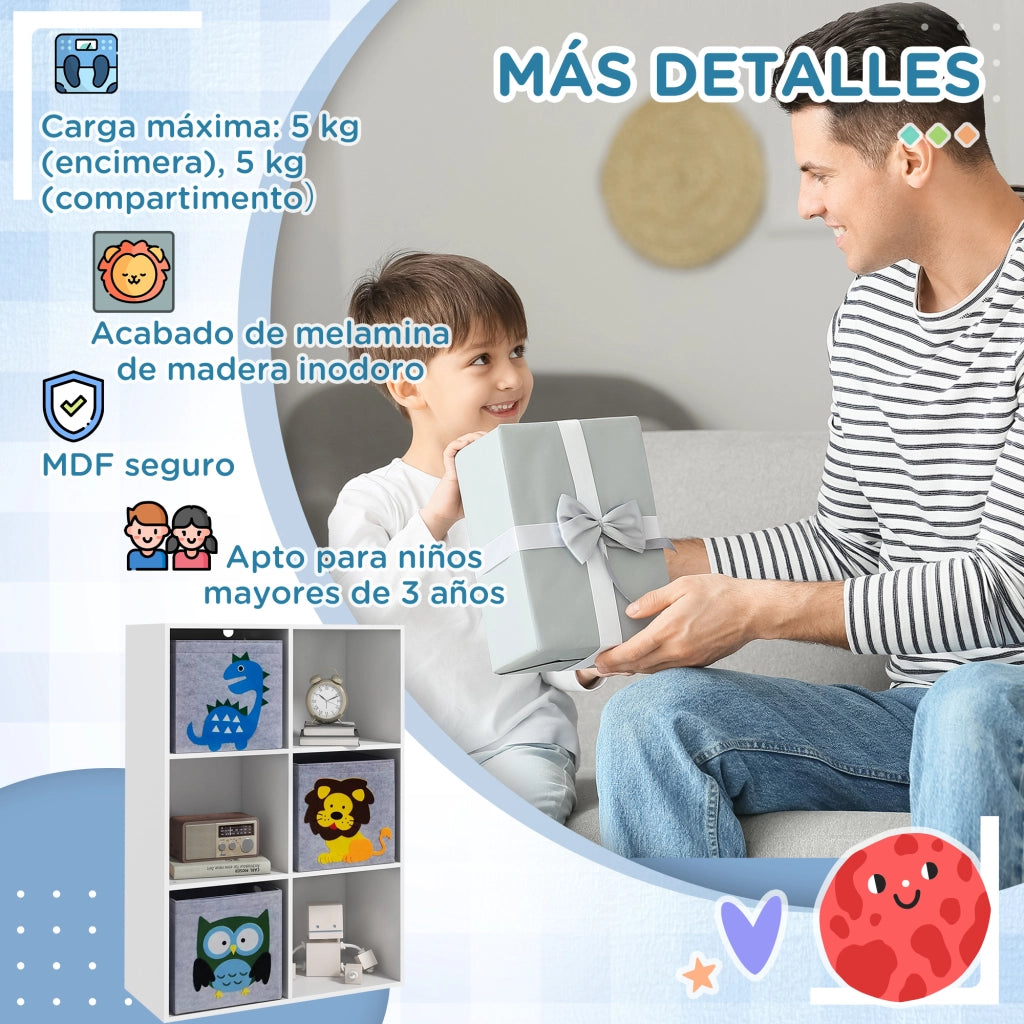 Libreria per Bambini a 6 Cubi ¨C Minimal ¨C Grigio e Bianco, MDF e Melamina, 61.8x29.9x91.5 cm