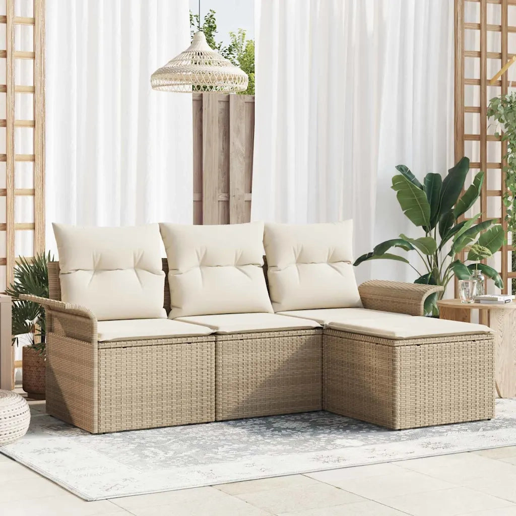 Set di divani con cuscino 4 pcs Beige polyrattan