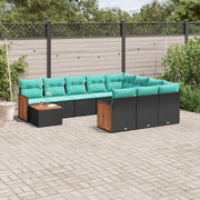 Set Divani da Giardino 11 pz con Cuscini Nero in Polyrattan 3228045