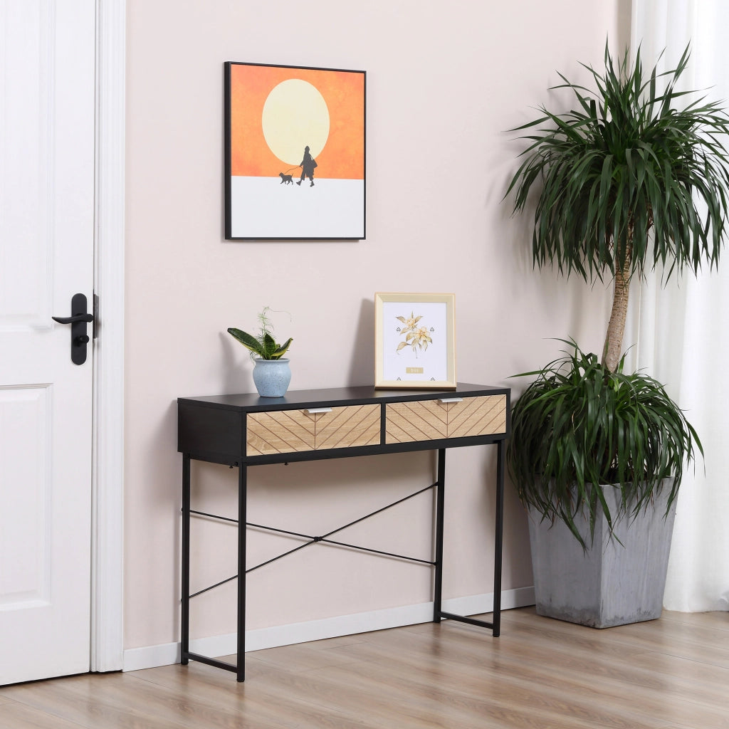 Tavolino con 2 cassetti ¨C Minimal ¨C nero e rovere