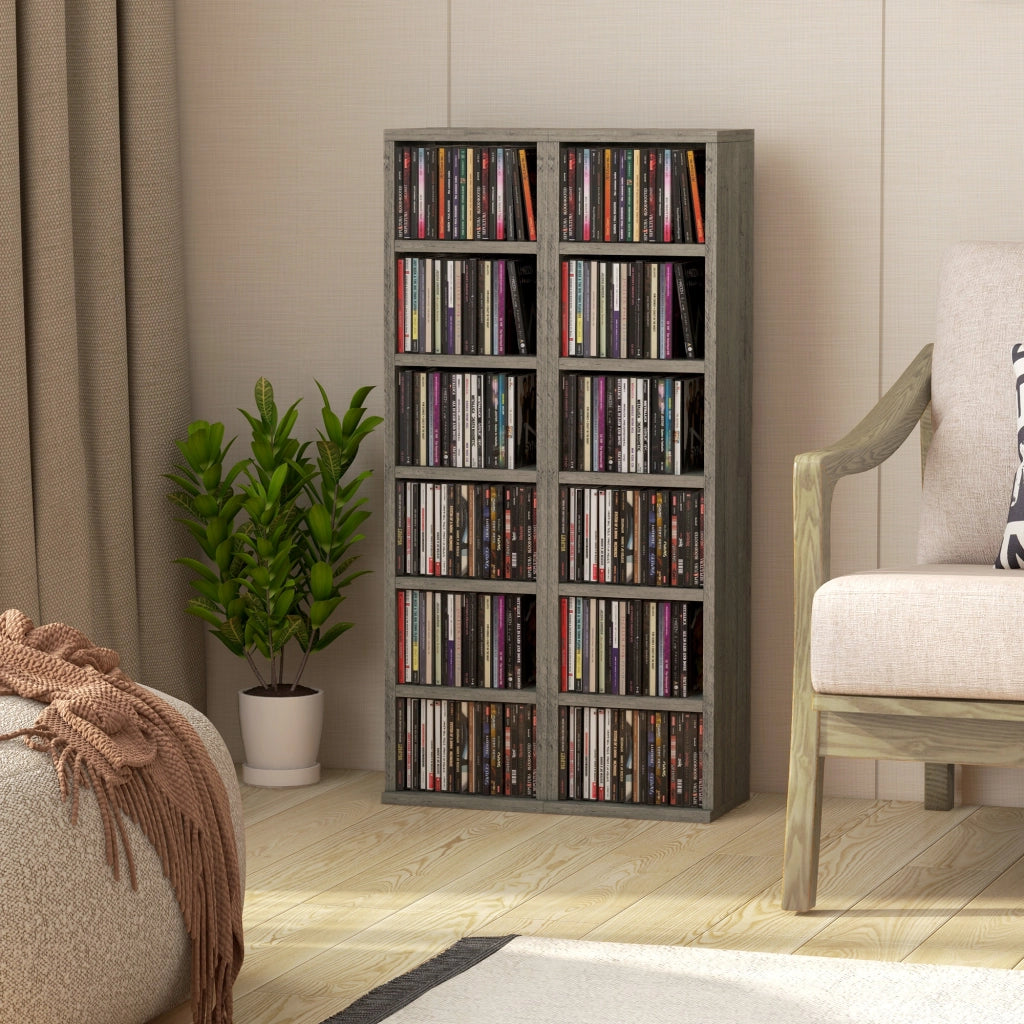 Scaffale Porta CD con Mensole Regolabili ¨C Zephmum ¨C Grigio 21x22.5x88.5 cm