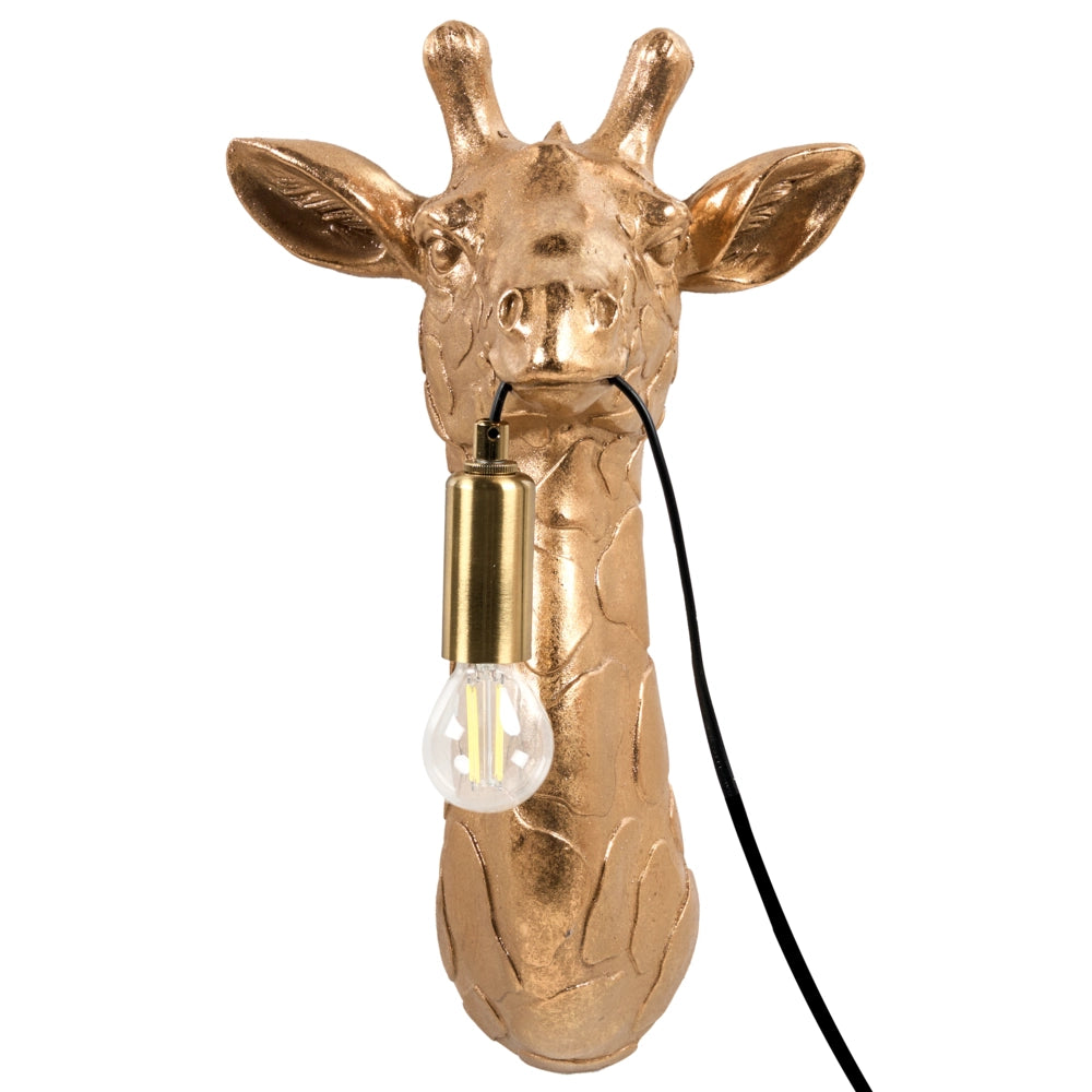 Lampada da parete in poliresina oro Luce da comodino Lampada da lettura a forma di giraffa a tema animale Soggiorno Camera da letto stile glam