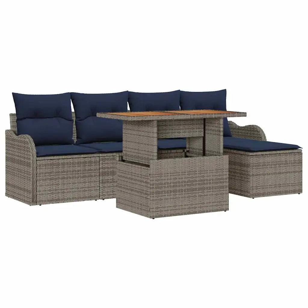 Set Divano da Giardino 6 pz Grigio e Blu Navy polyrattan 3349450