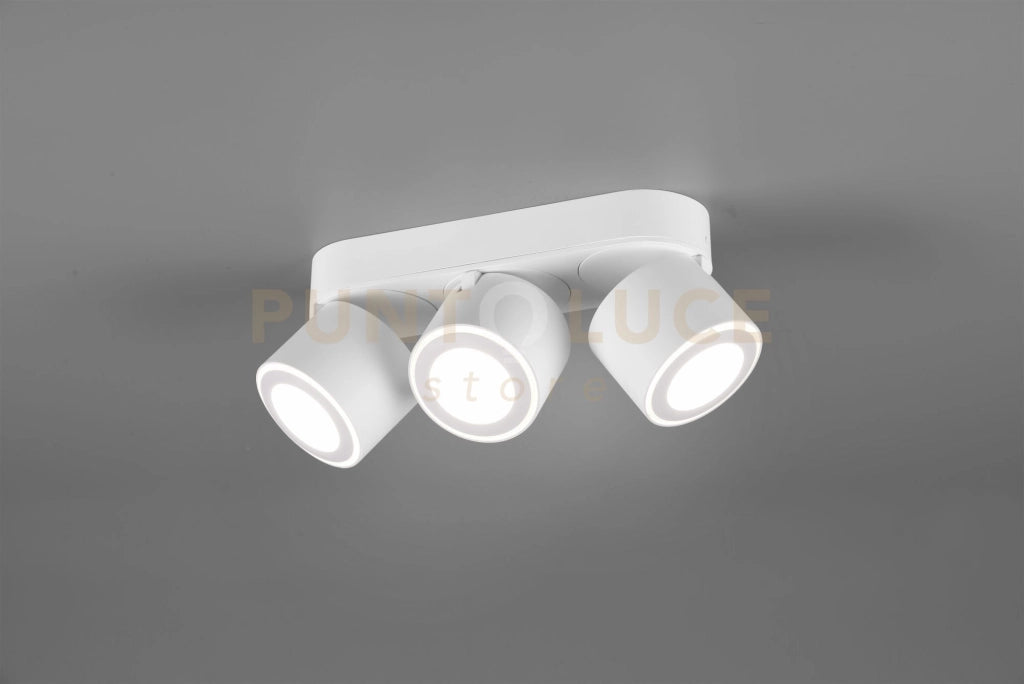 TAURUS BARRA 3 SPOTS LED 15W 1350lm, 3000K METALLO BIANCO ORIENTABILE GIREVOLE BI-EMISSIONE INTERRUTTORI SEPARATI L. 27,3CM