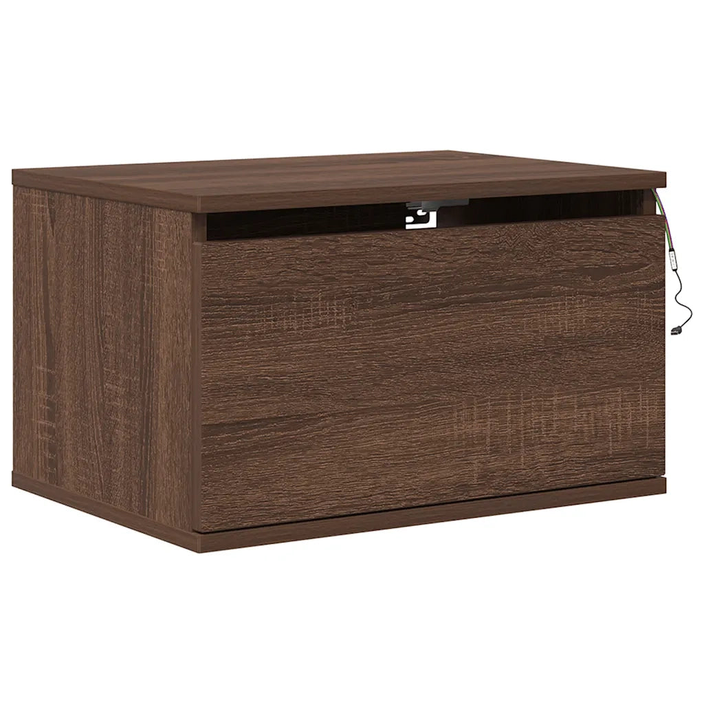 Comodino a Parete con luci LED Rovere Marrone 836838