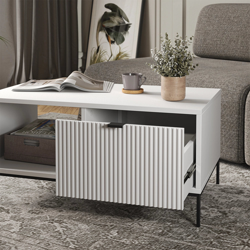 Vicco Tavolino da caffè Bianco 90 x 50 cm con un cassetto