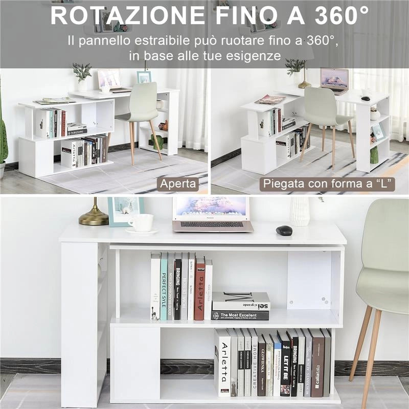 SCRIVANIA AD ANGOLO CON 5 RIPIANI 120 X 100 X 74 CM BIANCA