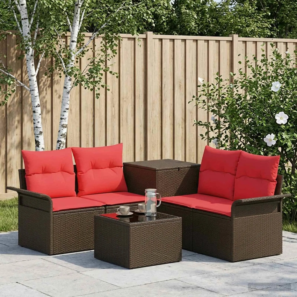 Set di divani 6 pz 4-Numero di posti Marrone e Rosso 3447077