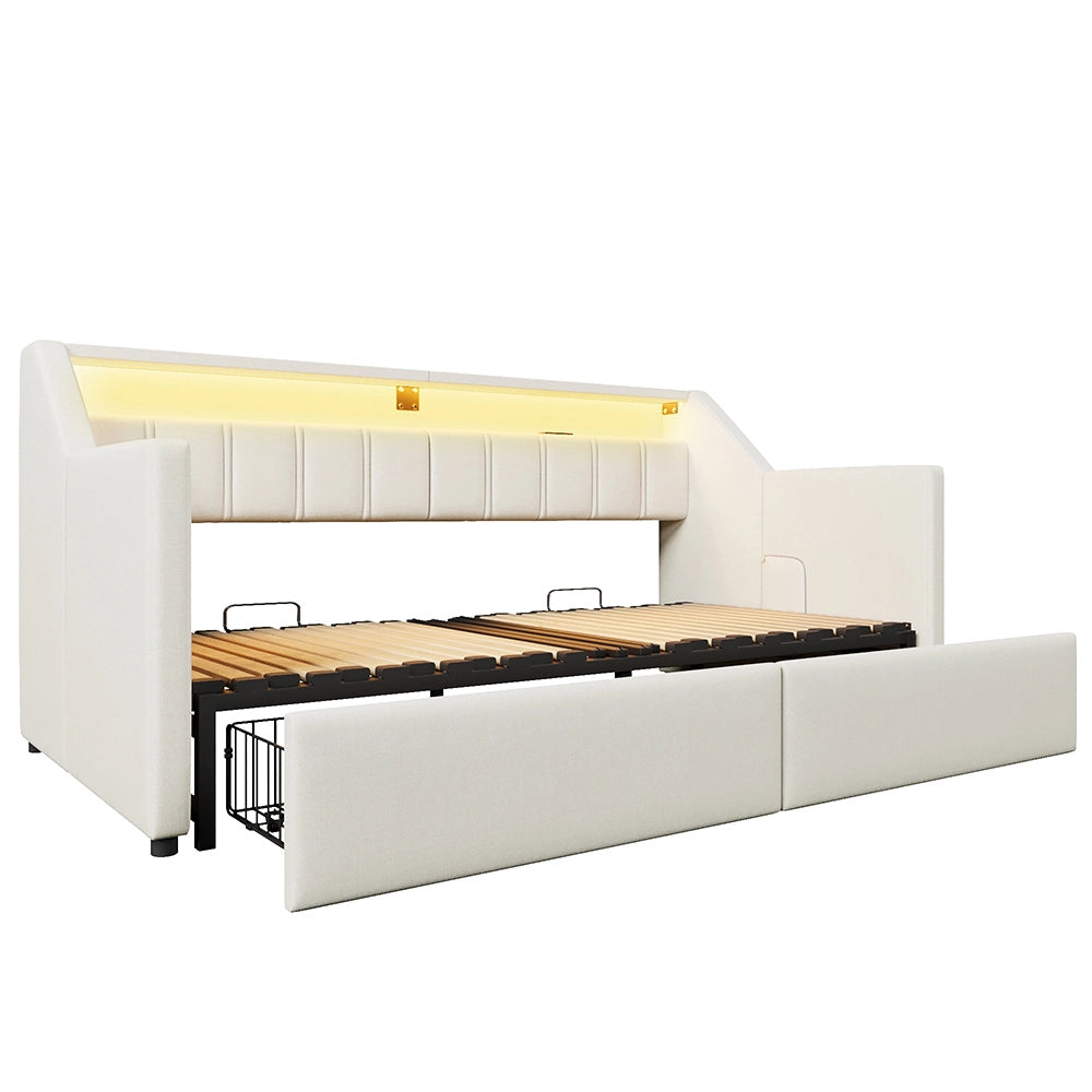 Daybed - Xylo - 90x200 cm LED USB 2 cassetti beige