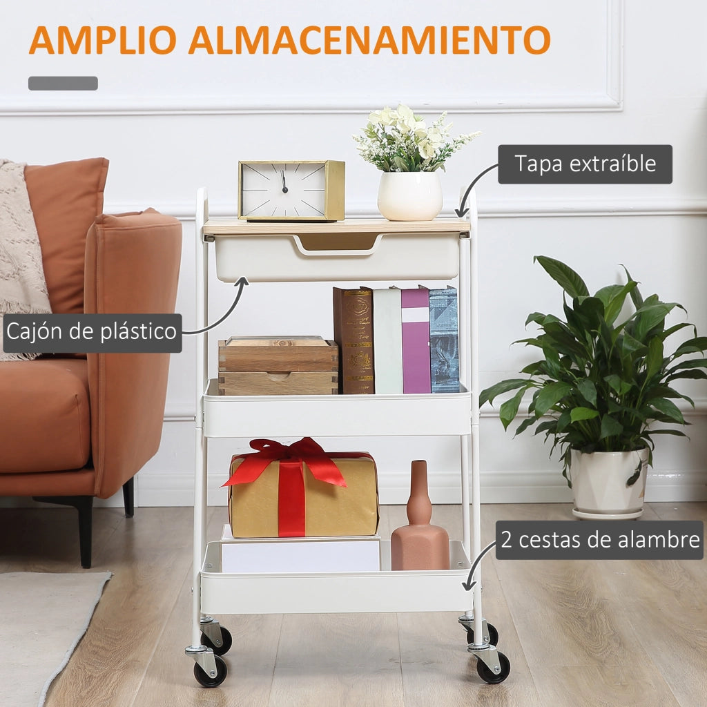 Carrello Multiuso con Cassetti e Cestini ¨C zephmum ¨C 43,9x30,5x75,6 cm Bianco