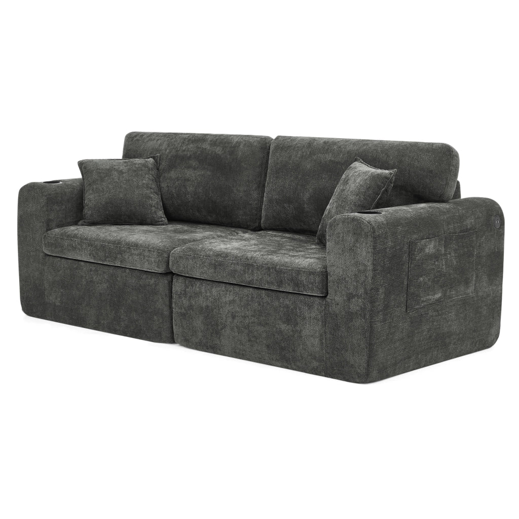 Divano 2 Posti Relax in Chenille con Cuscini ¨C MINIMAL ¨C Nero