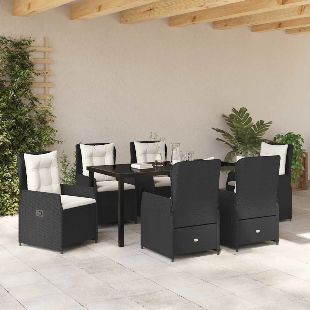 Set da Pranzo per Giardino 7 pcs Nero polyrattan