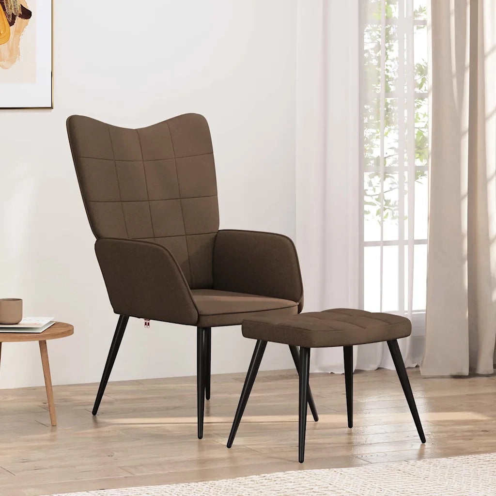 Sedia Relax con Sgabello Marrone in Tessuto 327955