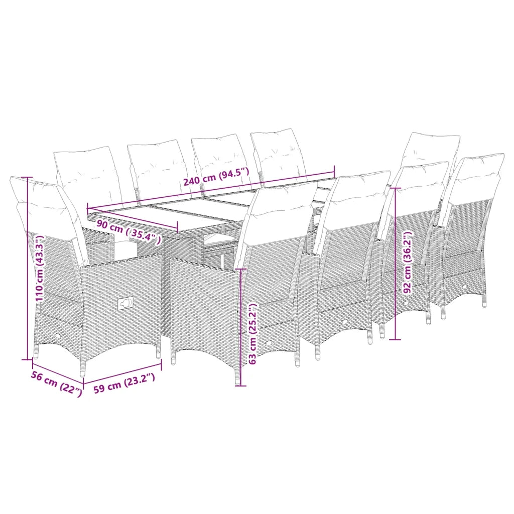 Set Bistrò da Giardino 11 pz con Cuscini in Polyrattan Grigio 3277241