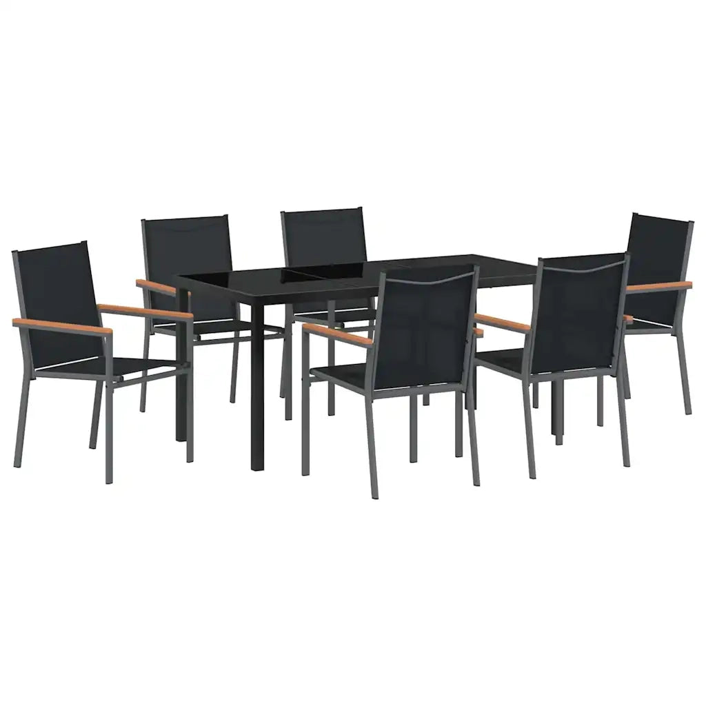 Set da Pranzo per Giardino 7 pcs Nero